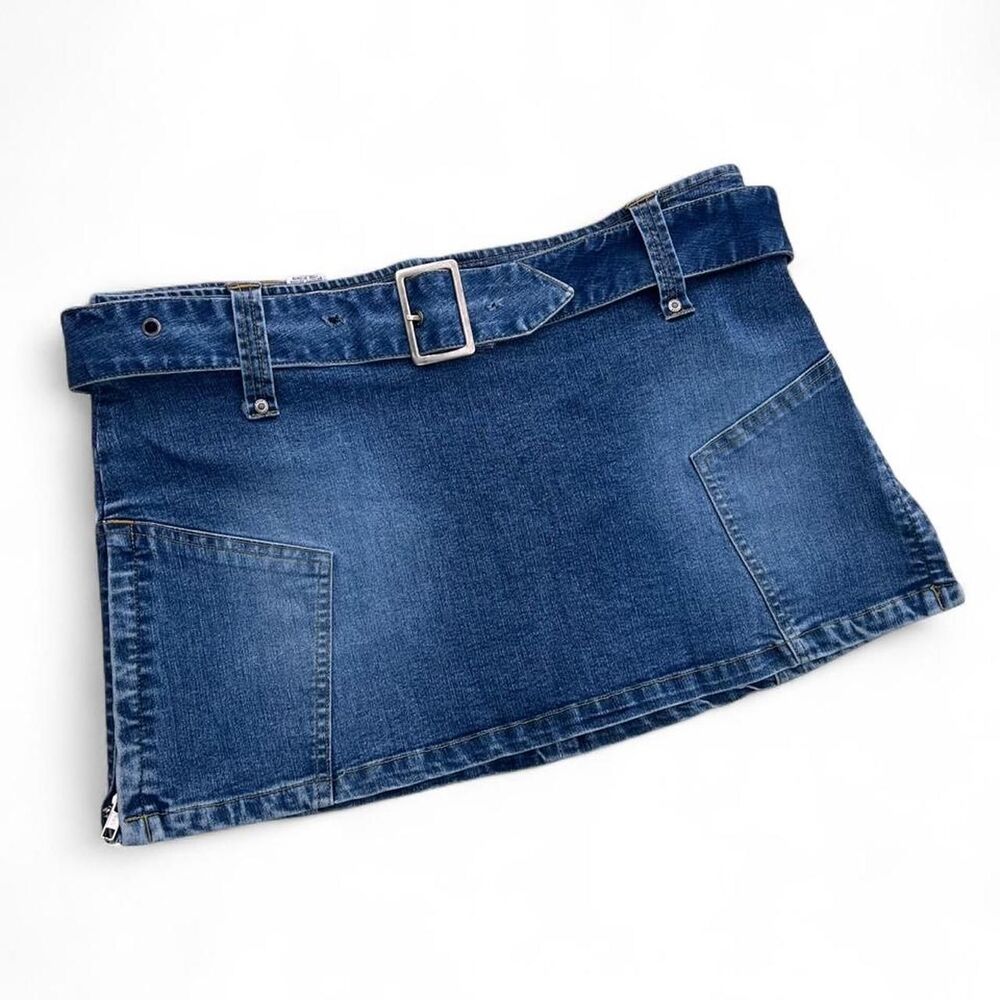 Y2K Belted Denim Micro Mini Skirt